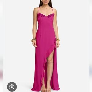 Jionni Runway The Lable Ruffle Trim Spaghetti Strap Maxi Dress Sz.XS Berry NWT